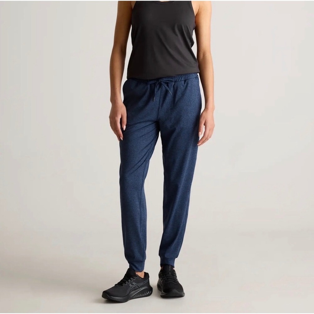 NWT Quince Flowknit Mid Rise Jogger Heather Navy Active Pants Drawstring - Small